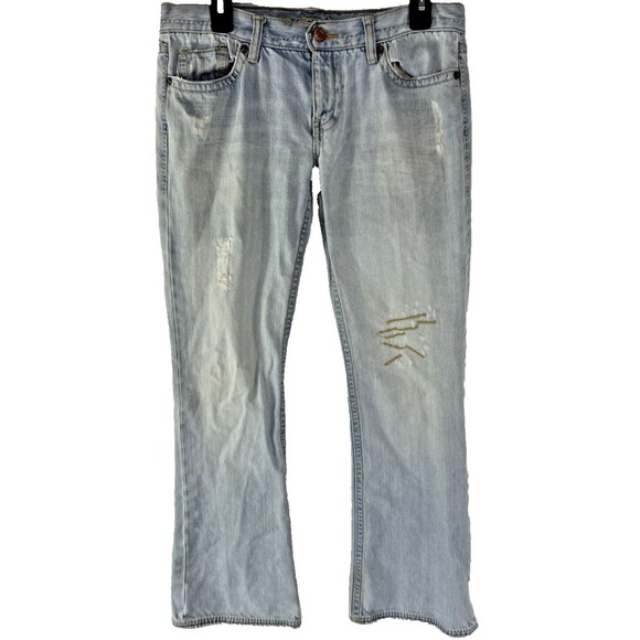 Old Navy 8 Bootcut Blue Jeans Denim Gold Details Ripped‎ y2k Festival Grunge VTG - Picture 2 of 16